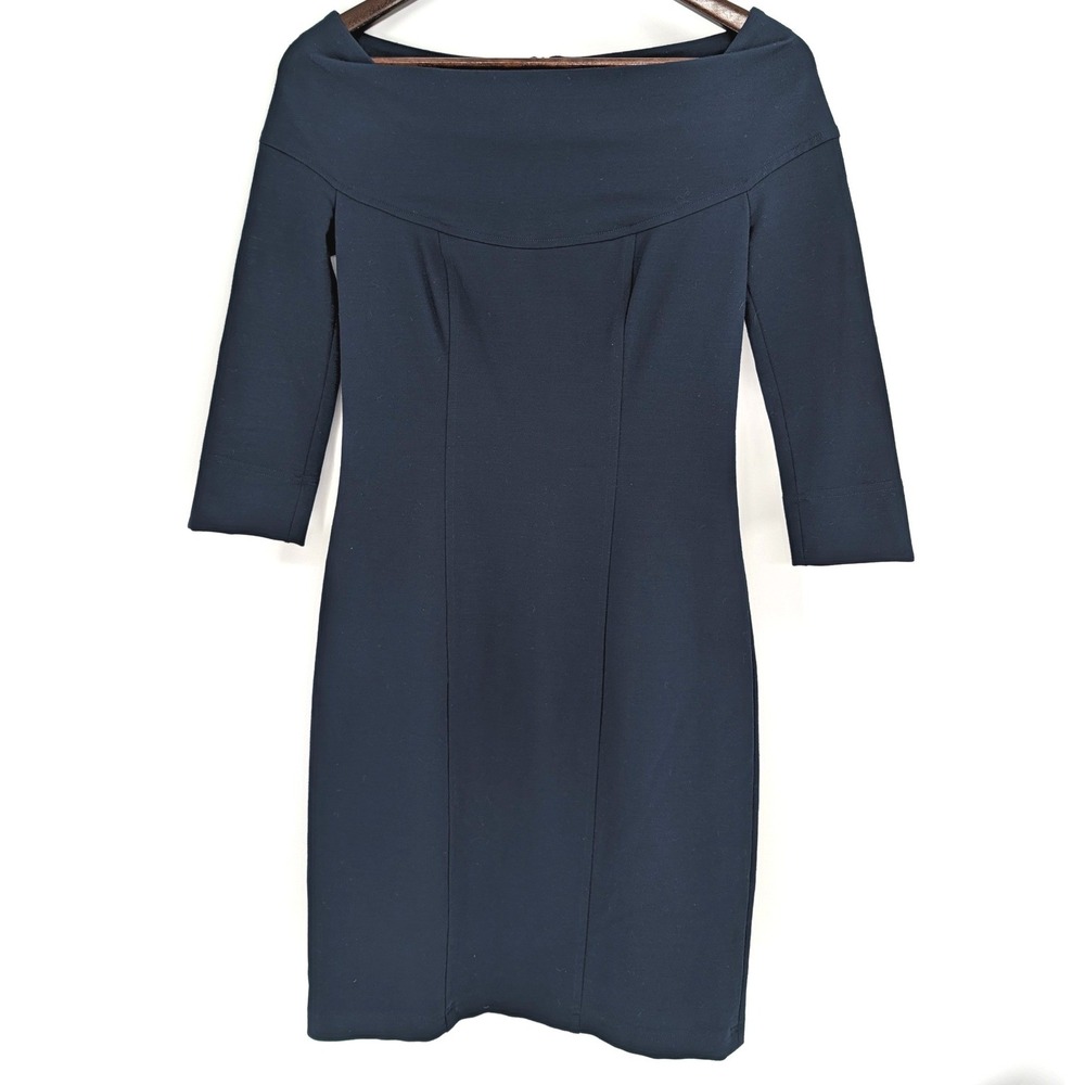 Plein Sud Jeanius Navy Off-The-Shoulder Sheath Dress Made in Italy US 6 IT 42